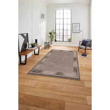 Napoli Home Çerçeveli Vektörel Mermer Desenli Yıkanabilir Kaymaz Yolluk Mutfak Salon Halısı, Çerçeveli-95-Kahve,