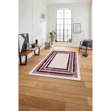 Napoli Home Çerçeveli Klasik Dekoratif Baskılı Yıkanabilir Kaymaz Yolluk Mutfak Salon Halısı,Çerçeveli-81-Bordo,