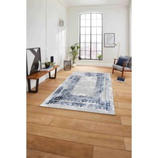 Napoli Home Çerçeveli Otantik Desen Yıkanabilir Kaymaz Yolluk Mutfak Salon Halısı, Çerçeveli-76-Lacivert,