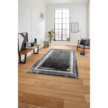 Napoli Home Çerçeveli Klasik Desenli Yıkanabilir Kaymaz Yolluk Mutfak Salon Halısı, Çerçeveli-110-Gri,