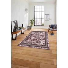Napoli Home Çerçeveli Mermer Desen Baskılı Yıkanabilir Kaymaz Yolluk Mutfak Salon Halısı, Çerçeveli-100-Bordo,