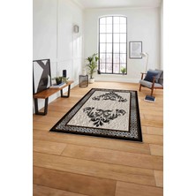 Napoli Home Çerçeveli Akrilik Motifli Yıkanabilir Kaymaz Yolluk Mutfak Salon Halısı, Çerçeveli-83-Kahve,