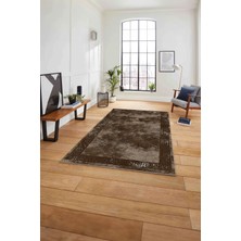 Napoli Home Çerçeveli Sade Modern Baskılı Yıkanabilir Kaymaz Yolluk Mutfak Salon Halısı, Çerçeveli-104-Kahve,