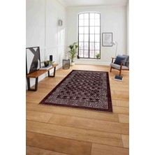 Napoli Home Çerçeveli Dörtgen Detaylı Yıkanabilir Kaymaz Yolluk Mutfak Salon Halısı, Çerçeveli-97-Bordo,