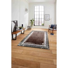 Napoli Home Çerçeveli Klasik Desenli Yıkanabilir Kaymaz Yolluk Mutfak Salon Halısı, Çerçeveli-110-Kahve,
