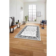 Napoli Home Çerçeveli Geleneksel Desen Yıkanabilir Kaymaz Yolluk Mutfak Salon Halısı, Çerçeveli-107-Beyaz,