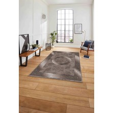 Napoli Home Çerçeveli Modern Göbekli Desen Yıkanabilir Kaymaz Yolluk Mutfak Salon Halısı, Çerçeveli-111-Vizon,