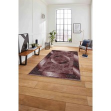 Napoli Home Çerçeveli Modern Göbekli Desen Yıkanabilir Kaymaz Yolluk Mutfak Salon Halısı, Çerçeveli-111-Bordo,