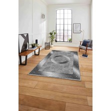 Napoli Home Çerçeveli Modern Göbekli Desen Yıkanabilir Kaymaz Yolluk Mutfak Salon Halısı, Çerçeveli-111-Gri,