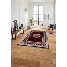 Napoli Home Çerçeveli Göbek Desenli Yıkanabilir Kaymaz Yolluk Mutfak Salon Halısı, Çerçeveli-88-Bordo,