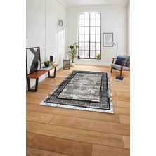 Napoli Home Çerçeveli Otantik Desen Detaylı Yıkanabilir Kaymaz Yolluk Mutfak Salon Halısı, Çerçeveli-115-Gri,