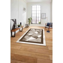 Napoli Home Çerçeveli Modern Mermer Detaylı Yıkanabilir Kaymaz Yolluk Mutfak Salon Halısı, Çerçeveli-123-Kahve,