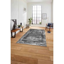 Napoli Home Çerçeveli Modern Sade Baskılı Yıkanabilir Kaymaz Yolluk Mutfak Salon Halısı, Çerçeveli-119-Gri,