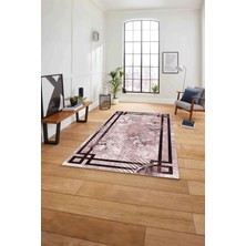 Napoli Home Çerçeveli Çiçek Motifli Yıkanabilir Kaymaz Yolluk Mutfak Salon Halısı, Çerçeveli-122-Bordo,