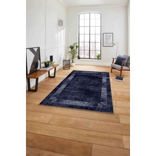 Napoli Home Çerçeveli Modern Baskılı Yıkanabilir Kaymaz Yolluk Mutfak Salon Halısı, Çerçeveli-99-Lacivert,