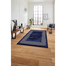 Napoli Home Çerçeveli Klasik Şekil Modern Yıkanabilir Kaymaz Yolluk Mutfak Salon Halısı, Çerçeveli-129-Lacivert,