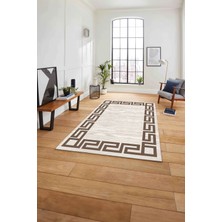 Napoli Home Çerçeveli Geometrik Kenar Detay Yıkanabilir Kaymaz Yolluk Mutfak Salon Halısı, Çerçeveli-116-Vizon,