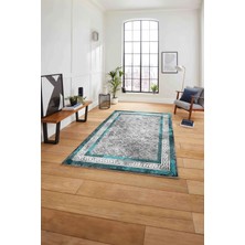 Napoli Home Çerçeveli Kupa Desenli Yıkanabilir Kaymaz Yolluk Mutfak Salon Halısı, Çerçeveli-118-Turkuaz,