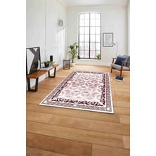 Napoli Home Çerçeveli Geleneksel Desen Yıkanabilir Kaymaz Yolluk Mutfak Salon Halısı, Çerçeveli-107-Bordo,