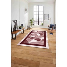 Napoli Home Çerçeveli Modern Mermer Detaylı Yıkanabilir Kaymaz Yolluk Mutfak Salon Halısı, Çerçeveli-123-Bordo,