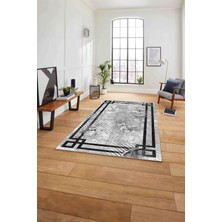 Napoli Home Çerçeveli Çiçek Motifli Yıkanabilir Kaymaz Yolluk Mutfak Salon Halısı, Çerçeveli-122-Gri,