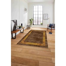Napoli Home Çerçeveli Modern Baskılı Yıkanabilir Kaymaz Yolluk Mutfak Salon Halısı, Çerçeveli-99-Kahve,