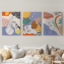 Marsilyan- Zarif Kadın Fifürü ve Yapraklar Temalı Dekoratif Duvar Tablosu Üçlü Set-Du-98