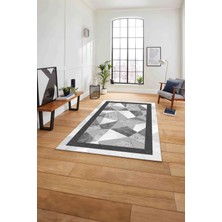 Napoli Home Çerçeveli Modern Mermer Detaylı Yıkanabilir Kaymaz Yolluk Mutfak Salon Halısı, Çerçeveli-123-Gri,