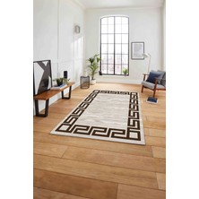 Napoli Home Çerçeveli Geometrik Kenar Detay Yıkanabilir Kaymaz Yolluk Mutfak Salon Halısı, Çerçeveli-116-Kahve,