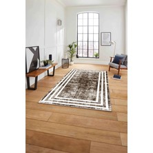 Napoli Home Çerçeveli Sade Çizgi Desenli Yıkanabilir Kaymaz Yolluk Mutfak Salon Halısı, Çerçeveli-53-Kahve,
