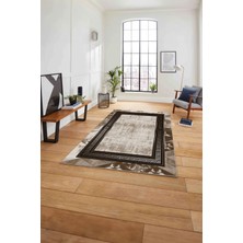 Napoli Home Çerçeveli Modern Klasik Baskılı Yıkanabilir Kaymaz Yolluk Mutfak Salon Halısı, Çerçeveli-109-Kahve,
