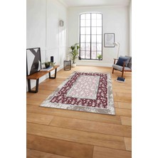 Napoli Home Çerçeveli Desen Motifli Yıkanabilir Kaymaz Yolluk Mutfak Salon Halısı, Çerçeveli-86-Bordo,