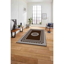 Napoli Home Çerçeveli Göbek Desenli Yıkanabilir Kaymaz Yolluk Mutfak Salon Halısı, Çerçeveli-88-Kahve,