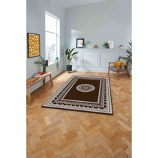 Napoli Home Çerçeveli Göbek Desenli Yıkanabilir Kaymaz Yolluk Mutfak Salon Halısı, Çerçeveli-88-Kahve,