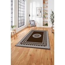 Napoli Home Çerçeveli Göbek Desenli Yıkanabilir Kaymaz Yolluk Mutfak Salon Halısı, Çerçeveli-88-Kahve,