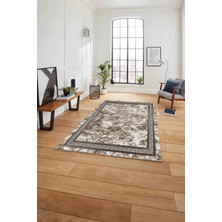 Napoli Home Çerçeveli Mermer Desen Baskılı Yıkanabilir Kaymaz Yolluk Mutfak Salon Halısı, Çerçeveli-100-Kahve,