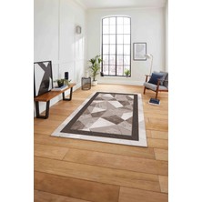 Napoli Home Çerçeveli Modern Mermer Detaylı Yıkanabilir Kaymaz Yolluk Mutfak Salon Halısı, Çerçeveli-123-Vizon,