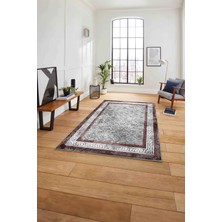 Napoli Home Çerçeveli Kupa Desenli Yıkanabilir Kaymaz Yolluk Mutfak Salon Halısı, Çerçeveli-118-Kırmızı,