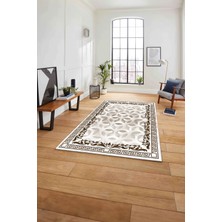 Napoli Home Çerçeveli Geleneksel Desen Yıkanabilir Kaymaz Yolluk Mutfak Salon Halısı, Çerçeveli-107-Kahve,