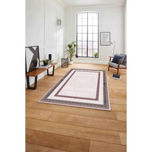 Napoli Home Çerçeveli Vektörel Klasik Model Yıkanabilir Kaymaz Yolluk Mutfak Salon Halısı, Çerçeveli-93-Bordo,