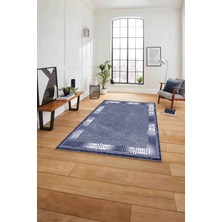 Napoli Home Çerçeveli Vektörel Mermer Desenli Yıkanabilir Kaymaz Yolluk Mutfak Salon Halısı, Çerçeveli-95-Mavi,