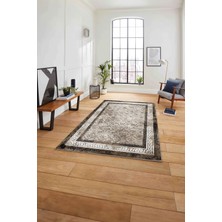 Napoli Home Çerçeveli Kupa Desenli Yıkanabilir Kaymaz Yolluk Mutfak Salon Halısı, Çerçeveli-118-Kahve,