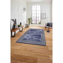 Napoli Home Çerçeveli Klasik Modern Baskılı Yıkanabilir Kaymaz Yolluk Mutfak Salon Halısı,Çerçeveli106-Lacivert,