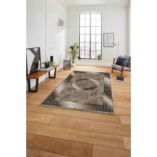 Napoli Home Çerçeveli Modern Göbekli Desen Yıkanabilir Kaymaz Yolluk Mutfak Salon Halısı, Çerçeveli-111-Kahve,