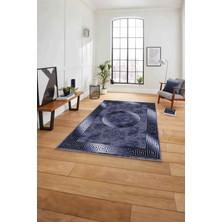 Napoli Home Çerçeveli Modern Göbekli Desen Yıkanabilir Kaymaz Yolluk Mutfak Salon Halısı,Çerçeveli-111-Lacivert,