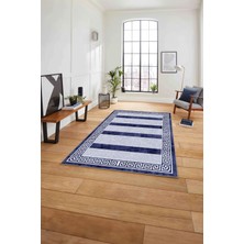 Napoli Home Çerçeveli Düz Çizgi Detaylı Yıkanabilir Kaymaz Yolluk Mutfak Salon Halısı, Çerçeveli-113-Lacivert,