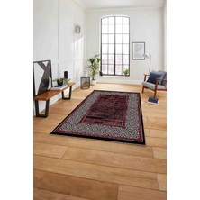 Napoli Home Çerçeveli Klasik Şekilli Modern Yıkanabilir Kaymaz Yolluk Mutfak Salon Halısı, Çerçeveli-129-Bordo,