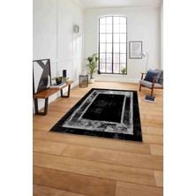 Napoli Home Çerçeveli Klasik Modern Baskı Yıkanabilir Kaymaz Yolluk Mutfak Salon Halısı, Çerçeveli-130-Antrasit,