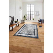 Napoli Home Çerçeveli Kupa Desenli Yıkanabilir Kaymaz Yolluk Mutfak Salon Halısı, Çerçeveli-118-Mavi,