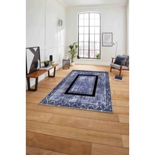 Napoli Home Çerçeveli Sade Görünümlü Yıkanabilir Kaymaz Yolluk Mutfak Salon Halısı, Çerçeveli-125-Lacivert,